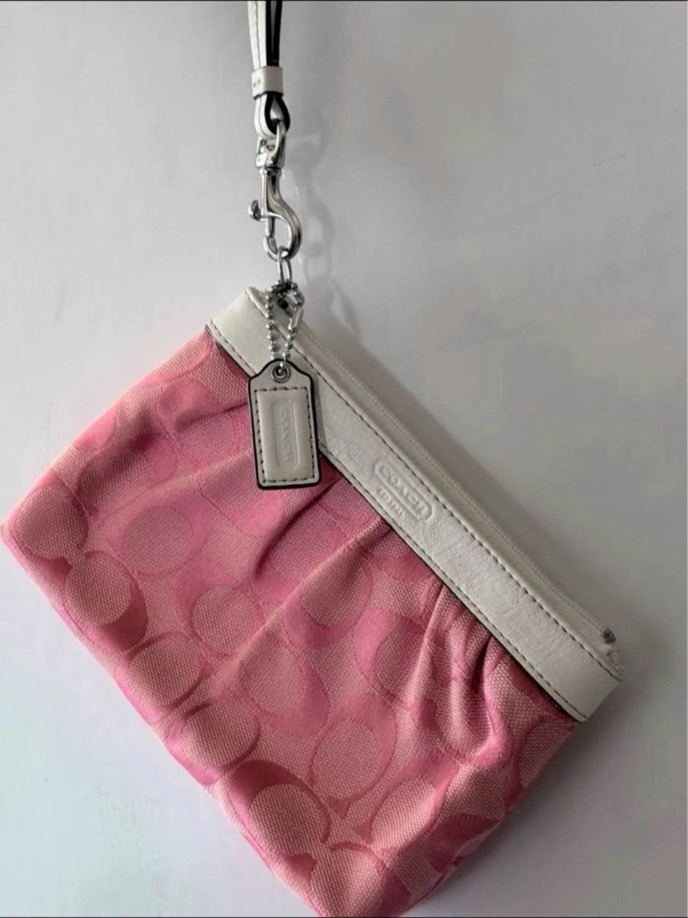 Y2K Coach Pink Signature Wristlet with White Trim